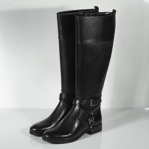 MICHAEL Michael Kors Preston Tall Black Leather Riding Boots Size 5.5M New - Picture 1 of 6